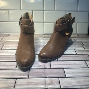 Vionic Distressed Leather Brown 322 Rory Bootie with Buckle and Heel Zip…